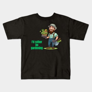 Cartoon design of a male gardener with humorous saying Kids T-Shirt